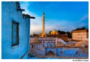 Golden Minaret Against a Blue Sky on Elephantine Island near Aswan Egypt - Print by Mark Tisdale