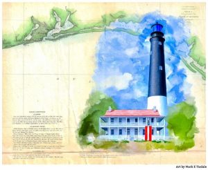 Pensacola Coast - Historic Florida Map and Lighthouse Print by Mark Tisdale