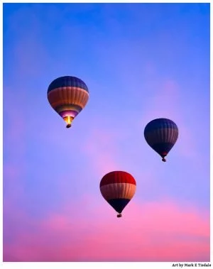 Hot Air balloons at dawn flying over Luxor Egypt - Print by Mark Tisdale