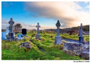 Irish landscape of Celtic Crosses - Aran Islands Cemetery - Inis Mór -rint by Mark Tisdale