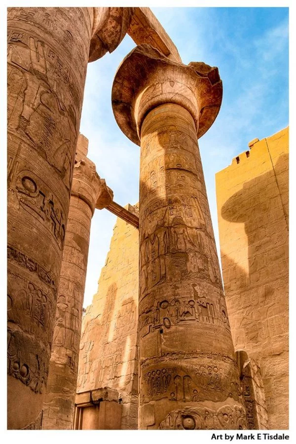 Columns of the Great Hypostyle Hall at Karnak Temple - Egypt Ruins Print by Mark Tisdale