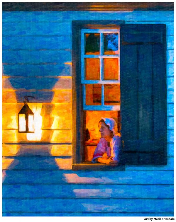Art Print Of An Open Window By Lantern Light in Williamsburg Virginia