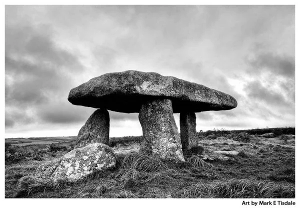 Neolithic Dolmen in Cornwall - Lanyon Quoit - Black and white print by Mark Tisdale