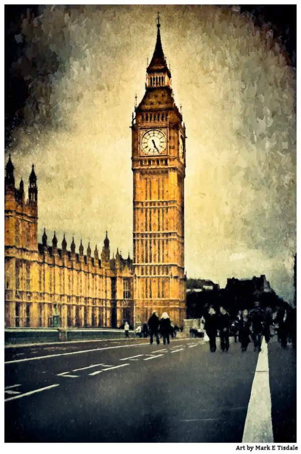 London's Big Ben - Vintage Gothic Revival architecture Print by Mark Tisdale