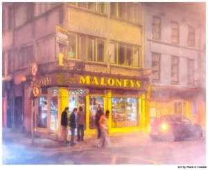 Maloney's Corner Shop - Foggy Galway print by Mark Tisdale