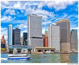 Manhattan East River Ferry Terminals And The Skyline - Print by Mark Tisdale