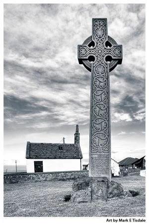 Celtic Cross Black and White print by Mark TIsdale - North Berwick Scotland