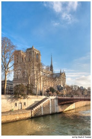 Notre Dame de Paris rising Above the Seine on a sunny day - Print by Mark Tisdale