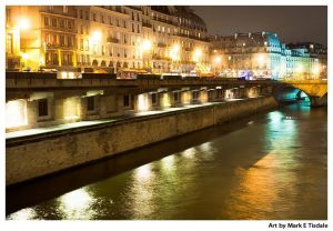 Paris At Night Print by Mark Tisdale - Left Bank Of The Seine Near Notre Dame