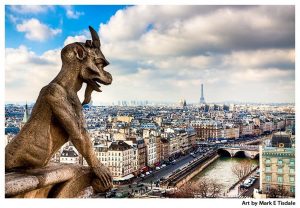 Parisian Gargoyle Overlooking the Skyline - Notre Dame Cathedral Print by Mark Tisdale