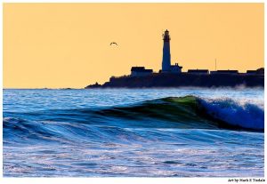 Pigeon Point Lighthouse on the Northern California Coast - Blue and Gold Landscape Print by Mark Tisdale