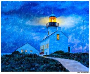 Old Point Loma Lighthouse At Night - San Diego Art Print by Mark Tisdale