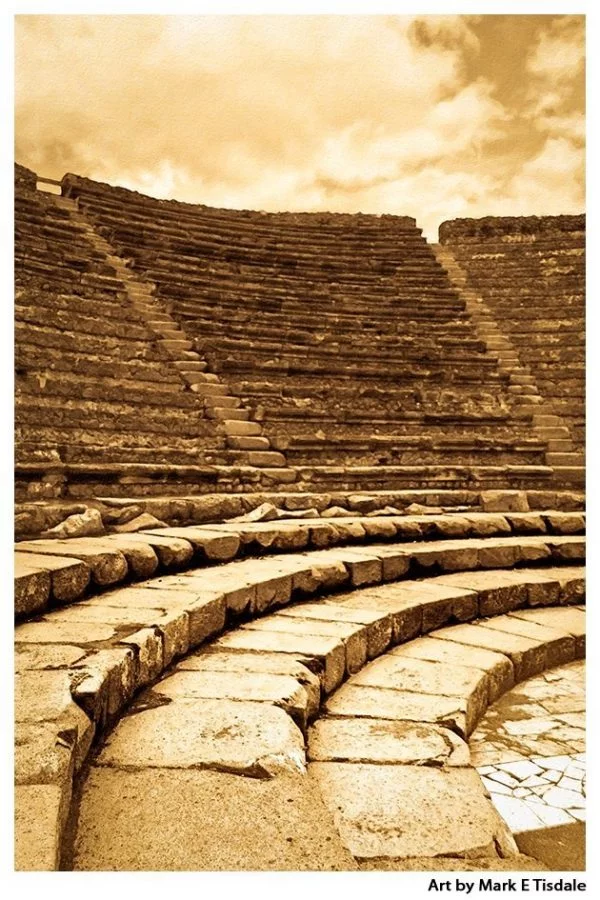Pompeii - Little Greek Theatre Ruins - Sepia Print by Mark Tisdale