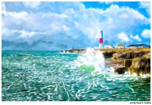 Portland Bill Lighthouse - Clearing Storm on Dorset Coast - England Print by Mark Tisdale