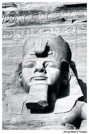 Ramses The Great - Abu Simbel Sculpture - Black and White Print by Mark Tisdale