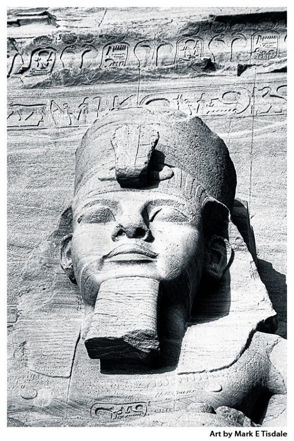 Ramses The Great - Abu Simbel Sculpture - Black and White Print by Mark Tisdale