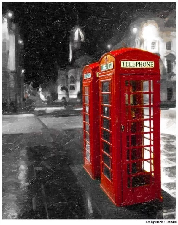 Red British Telephone booths on the royal Mile - Edinburgh Print by Mark Tisdale
