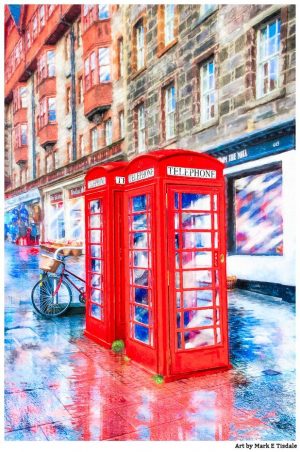 Red Telephone Boxes On The Royal Mile - Edinburgh Scotland Print by Mark Tisdale
