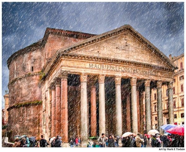 Roman Pantheon in the rain - Rome Italy Architecture Print by Mark Tisdale