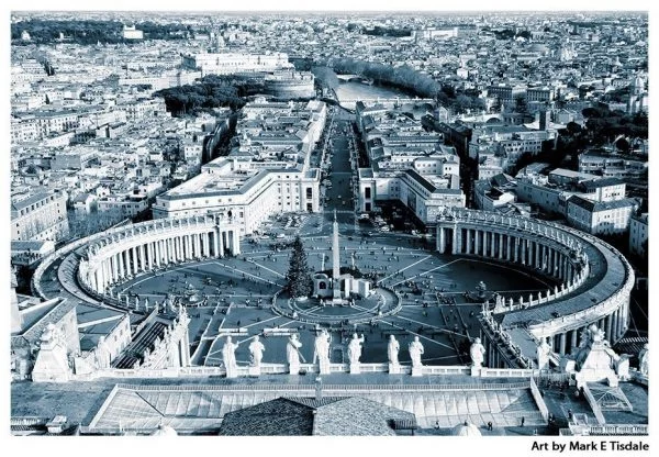 Saint Peter's Square In The Vatican - Rome Black and White Print by Mark Tisdale
