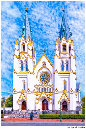 Savannah Cathedral Near Lafayette Square - Gothic Architecture Print by Georgia artist Mark Tisdale