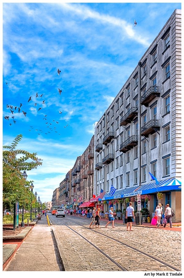 Savannah River Street - Georgia Coast Print by Mark Tisdale