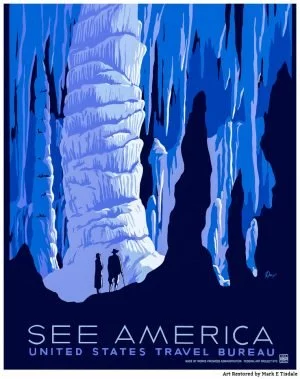 Vintage American Travel Ad - Natural Caverns - Restored Art by Mark Tisdale