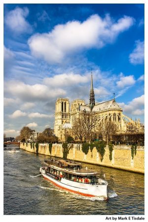 Seine Cruise past Notre Dame Cathedral - Paris Print by Mark Tisdale
