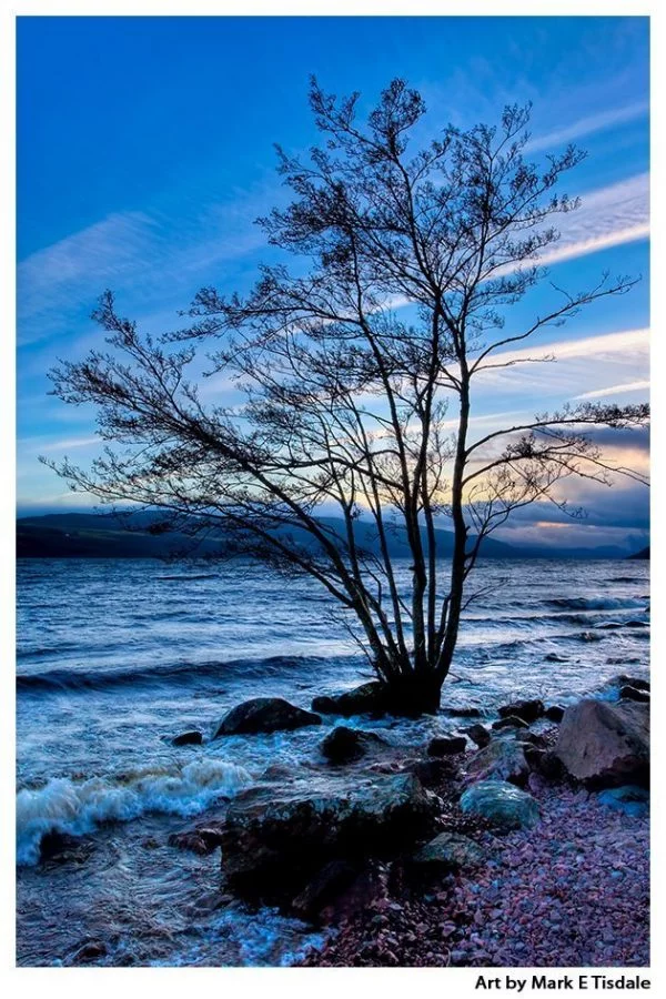 Shores Of Loch Ness at Dusk - Scotland Print by Mark Tisdale