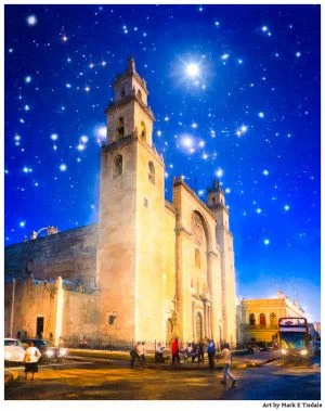 Starry Night in Mexico - Mérida Cathedral Print by Mark Tisdale