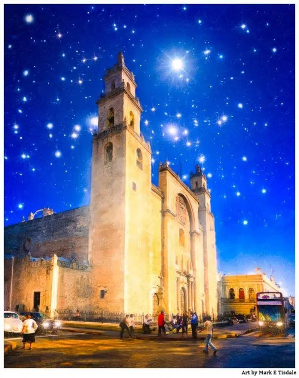 Starry Night in Mexico - Mérida Cathedral Print by Mark Tisdale
