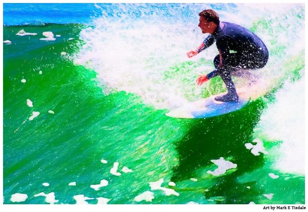 Surfing Action Art Print - California Coast at Santa Cruz - Print by Mark Tisdale
