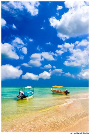 Tropical Beach Art Print - Boats On The Gulf of Mexico - Print by Mark Tisdale