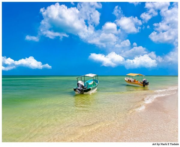 Tropical Boats On the shore of Mexico - Mexican Landscape Print by Mark Tisdale