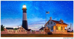 Tybee Island Lighthouse At Night - Georgia Coast Panorama Landscape Print by Mark Tisdale