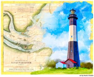 Tybee Island Lighthouse - Vintage Map Art by Mark Tisdale