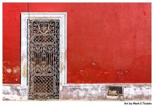 Red Wall and Door - Vibrant Mexican Architecture Print by Mark Tisdale