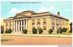 Vintage Courthouse Postcard - Restored Andalusia Alabama Art
