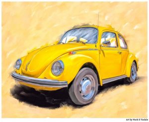 Yellow VW Beetle - Classic Car Art Print by Mark Tisdale