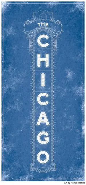 Chicago Theatre Blueprint Art by Mark Tisdale