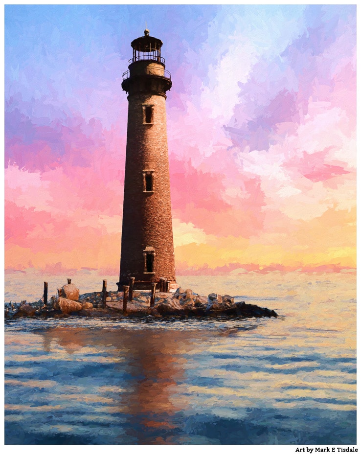 Alabama Lighthouse Art Print depicting Sand Island Light - Dauphin Island Lighthouse on Mobile Bay