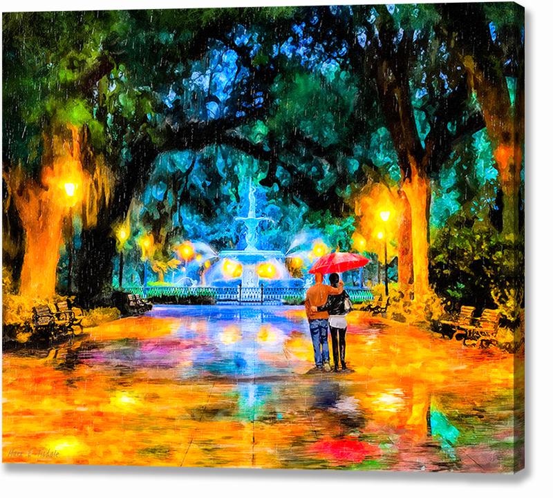 Forsyth Park In The Rain - Savannah Canvas Art Print