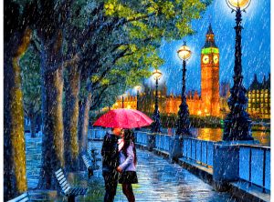 Romantic London Art - Kiss In The Rain