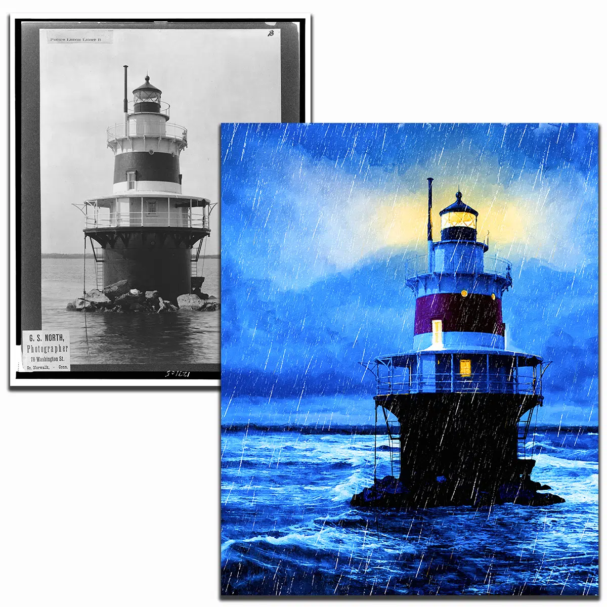 Pecks Ledge Light - Before And After