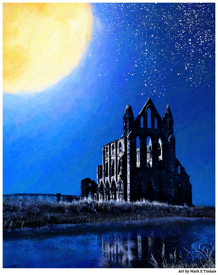 Whitby Abbey Art - The Ruins by Moonlight - Artist Mark Tisdale