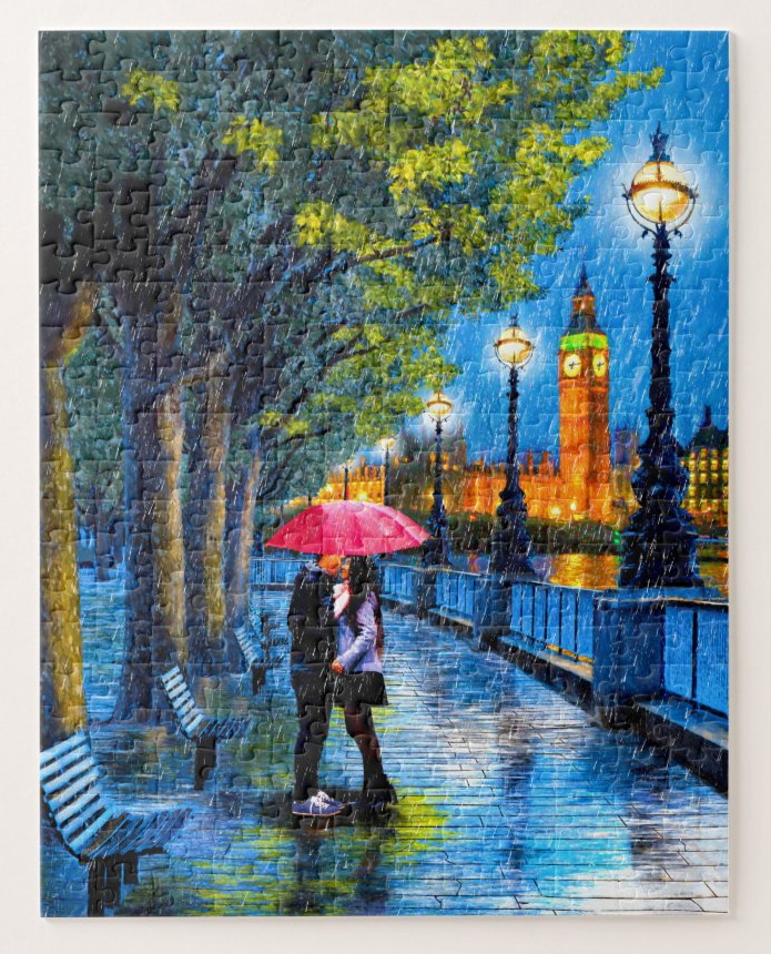 Unique Jigsaw Puzzle - London Kiss in the Rain Artwork