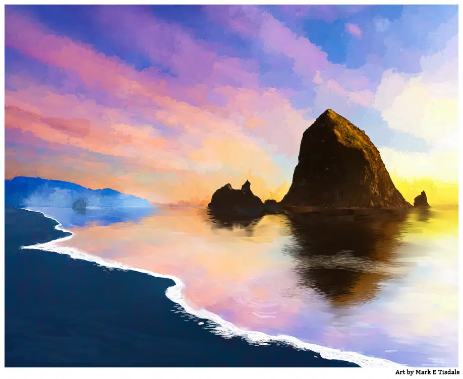 Haystack Rock Art - Oregon Coast Sunset by Mark Tisdale