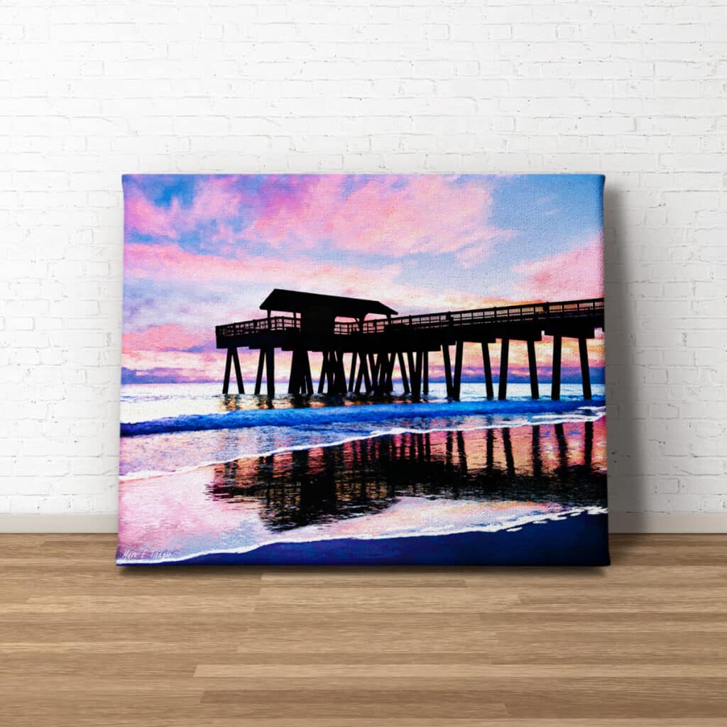 Colorful Tybee Island Art - Pier at sunrise Canvas Print