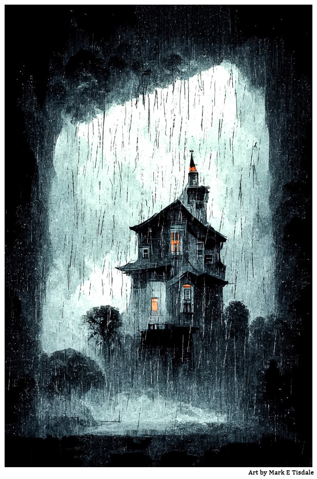 Spooky House On a Rainy NIght Card