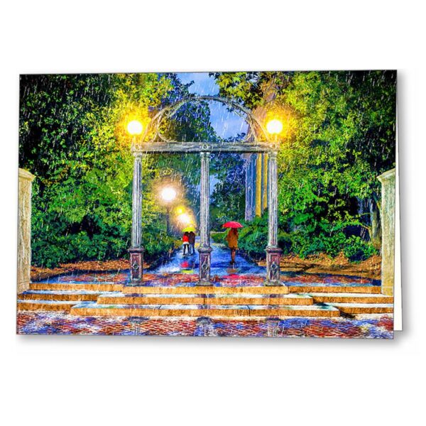 Athens Georgia Greeting Card featuring the UGA Arch On a Rainy Night